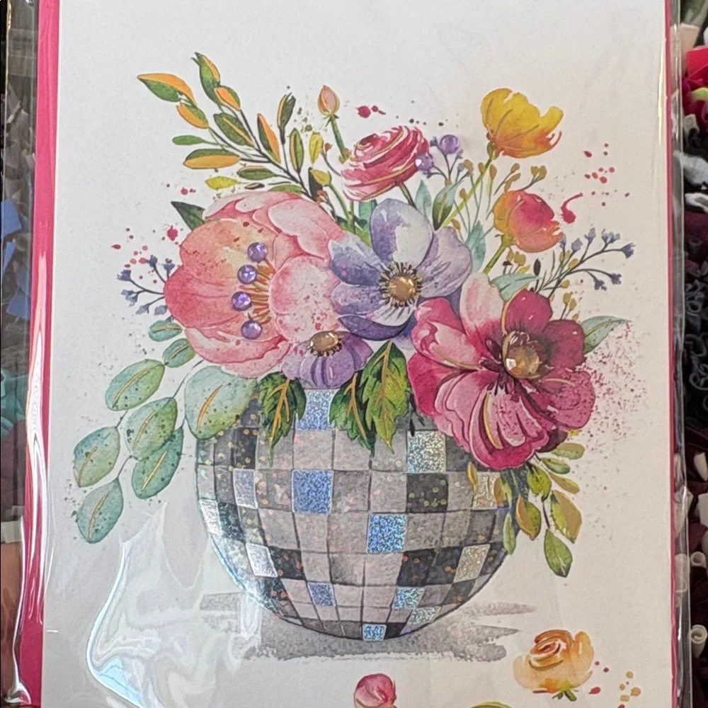 🆕Papyrus Floral Disco Ball Blank Inside Greeting Card